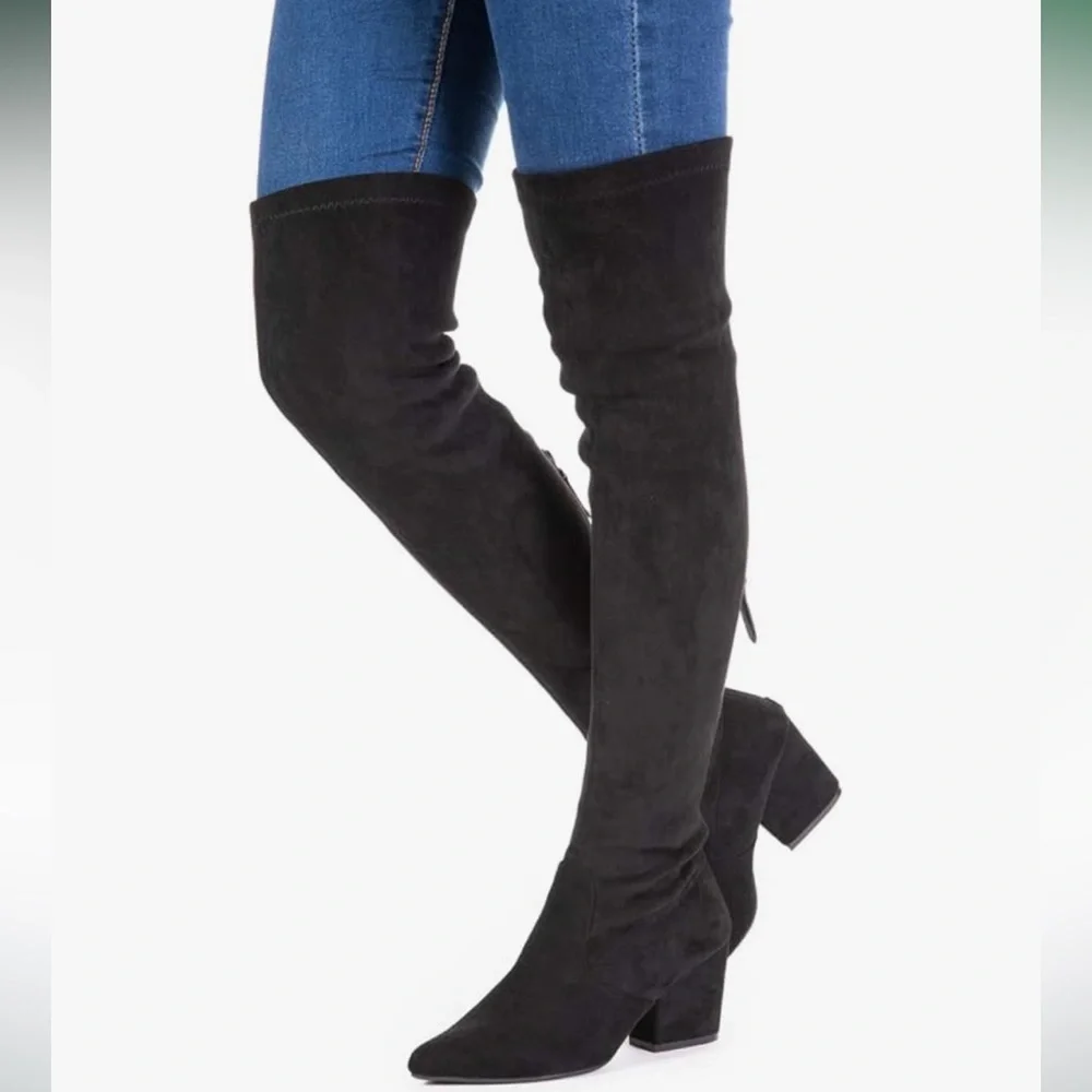 N.N.G Women Over the Knee Boots Thigh High Suede Block Heel in Black Size 9